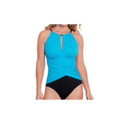 NWT Swim Solutions Women's Tummy Control Draped High Neck Swimsuit, - Picture 2 of 2